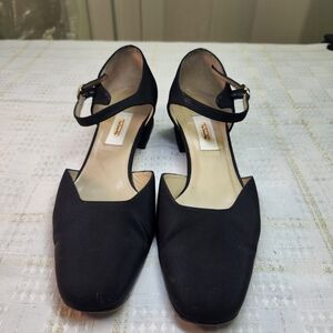 Talbots Black Square-Toe Ankle-Strap Heels